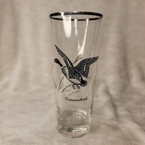 Vintage Mid Century Highball Canvasback Silver Rim Glass